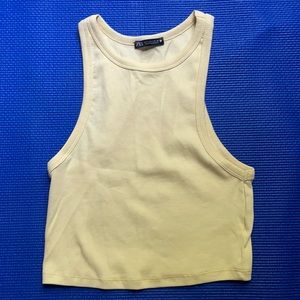 Zara High Neck Workout Tank Top Yellow